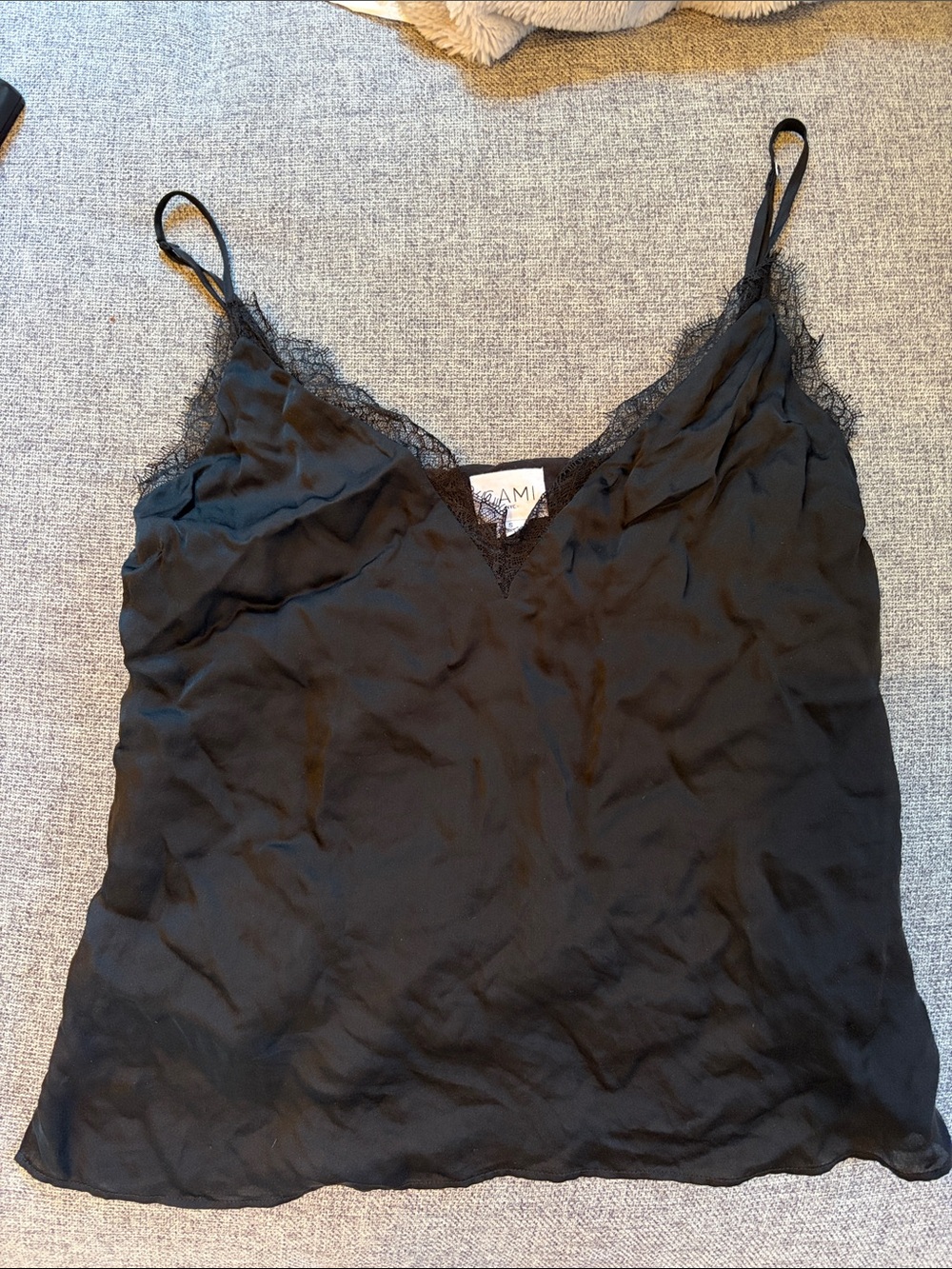 Cami NYC Black Satin Lace-Trim Camisole